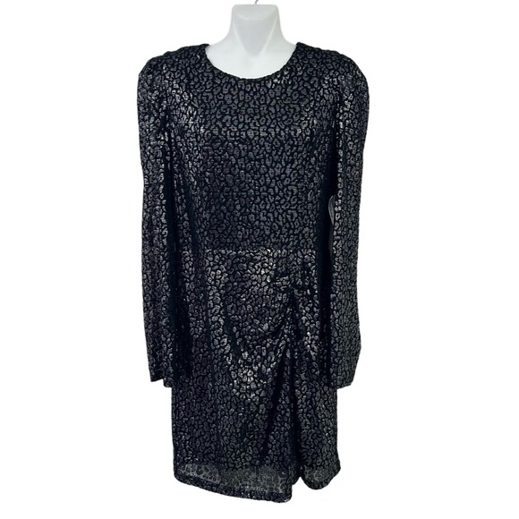 NWT Aqua Black Metallic Leopard Pattern Long Sleeve Dress Large - Picture 2 of 6